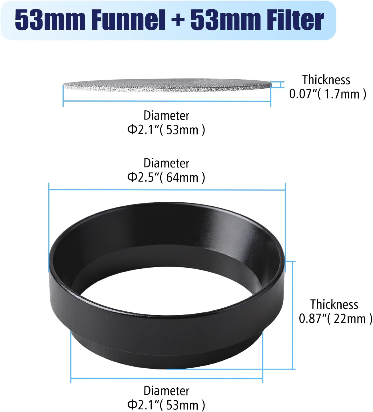 53mm Espresso Dosing Funnel and Puck Screen Set, Espresso Coffee Dosing Ring & 1.7mm 316 Stainless Steel Espresso Portafilter for Coffee Portafilter Filter Basket