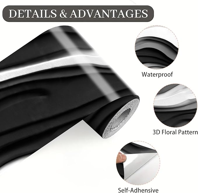Black and White Wave Wallpaper Border 196x4 Inch Peel and Stick Wall Border - Image 9