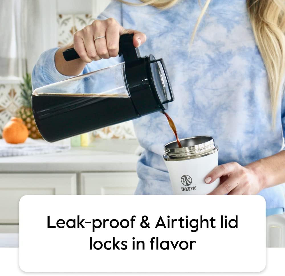 Takeya Tritan Cold Brew Coffee Maker - Airtight Pitcher with Leak-Free Lid - BPA-Free Cold Brew Maker with Silicone Handle - Dishwasher-Safe Pitcher for Homemade Cold Brew - 1 Quart, Stone