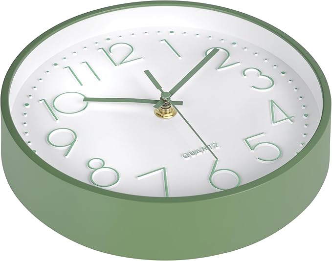 Modern Green Bathroom Wall Clocks 8 Inch Non-Ticking Battery Operated - Image 6