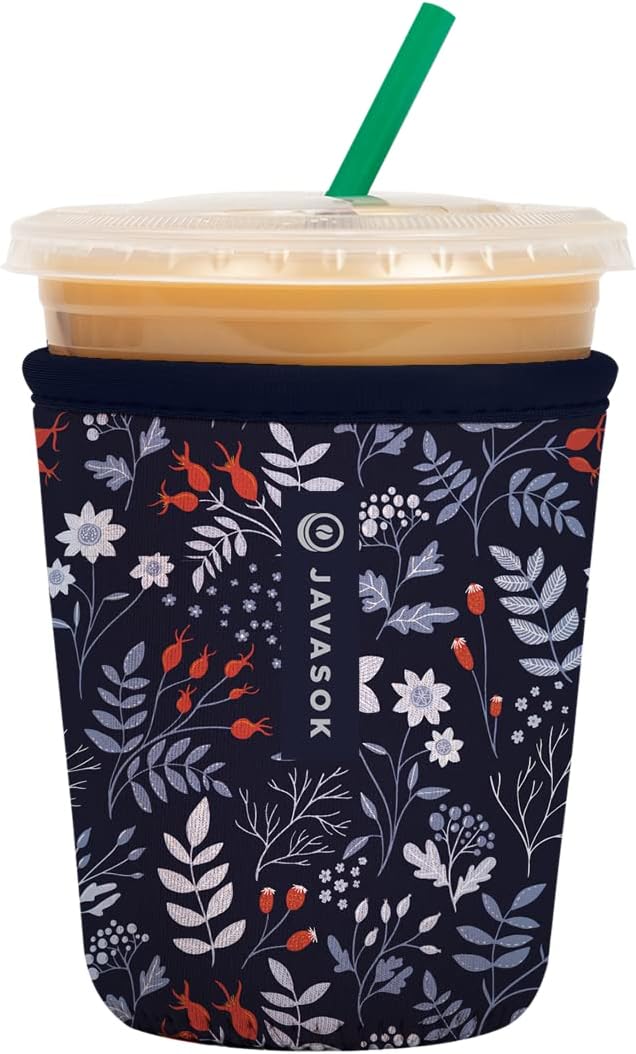 Sok It JavaSok Iced Coffee & Cold Soda Insulated Neoprene Cup Sleeve (Winter Floral, Small: 16-20oz)