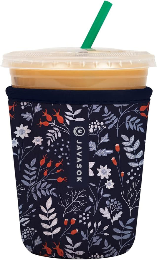 Sok It JavaSok Iced Coffee & Cold Soda Insulated Neoprene Cup Sleeve (Winter Floral, Small: 16-20oz)