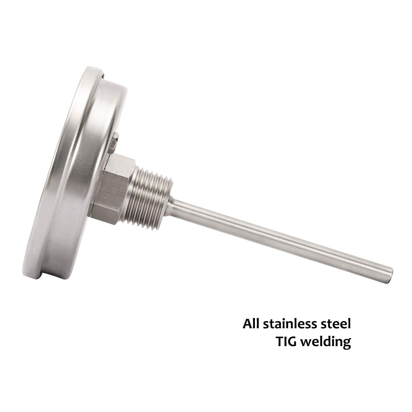 Measureman Fully Stainless Steel Bimetal Dial Thermometer, 3" Dial, 4" Stem, 50-500 deg F/10-260 deg C, -1% Accuracy, Adjustable, 1/2" NPT Back Mount