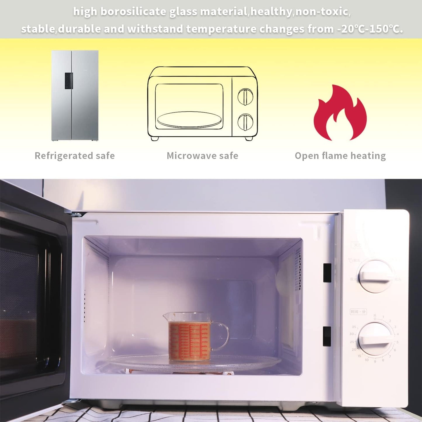 Measure Glass -[Insulated handle | V-Shaped Spout]-Made of High Borosilicate Glass Measuring for Kitchen or Restaurant, Easy to Read, 120 ML (4 Oz)