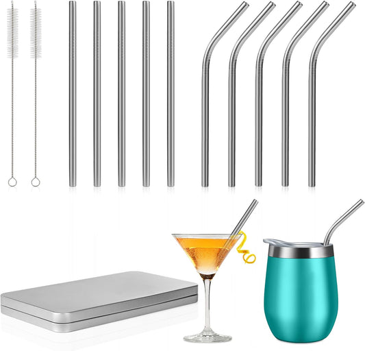 [10 Pcs] 6 Inch Metal Drinking Straws - 0.24" Diameter 304 Stainless Steel Straw for Cocktail Coffee Margaret, 5 Bent 5 Straight Reusable Short Straws for Kitchen,Home Bar,Party