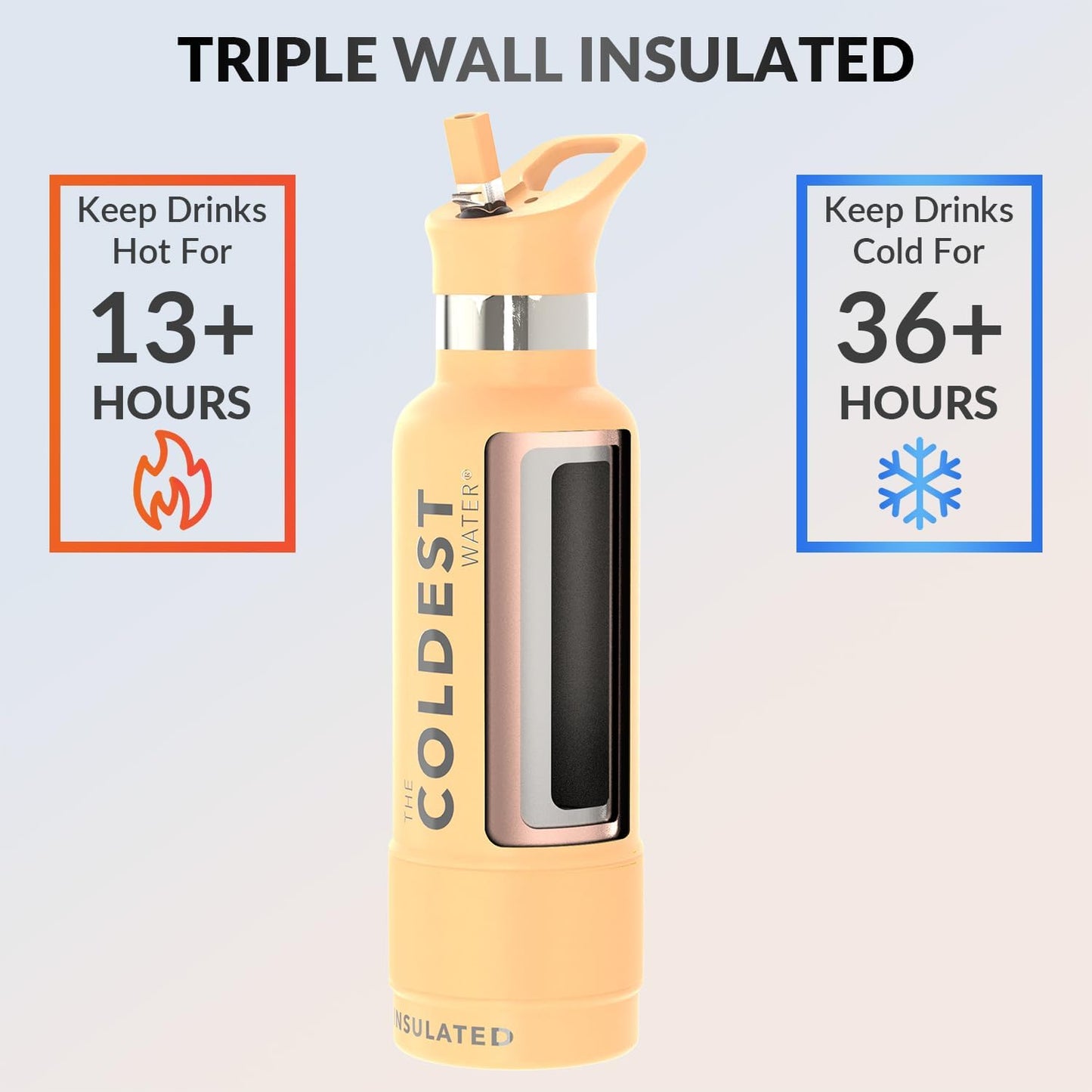 Coldest Insulated Water Bottle with Straw Lid - Stainless Steel Metal Insulated Bottle for Men & Women (Sahara Peach, 21 oz)