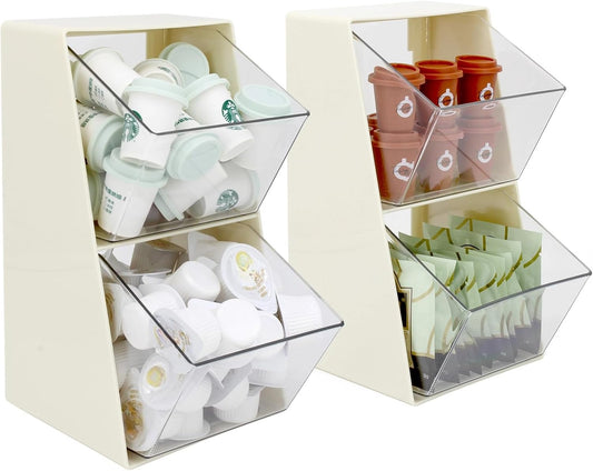 2 Pack Coffee Pod Holder K Cup Storage Organizer for Home Office Bar Countertop Organiser Bins for Coffee Station Counter Container for Tea bag Sugar Creamer Filter White