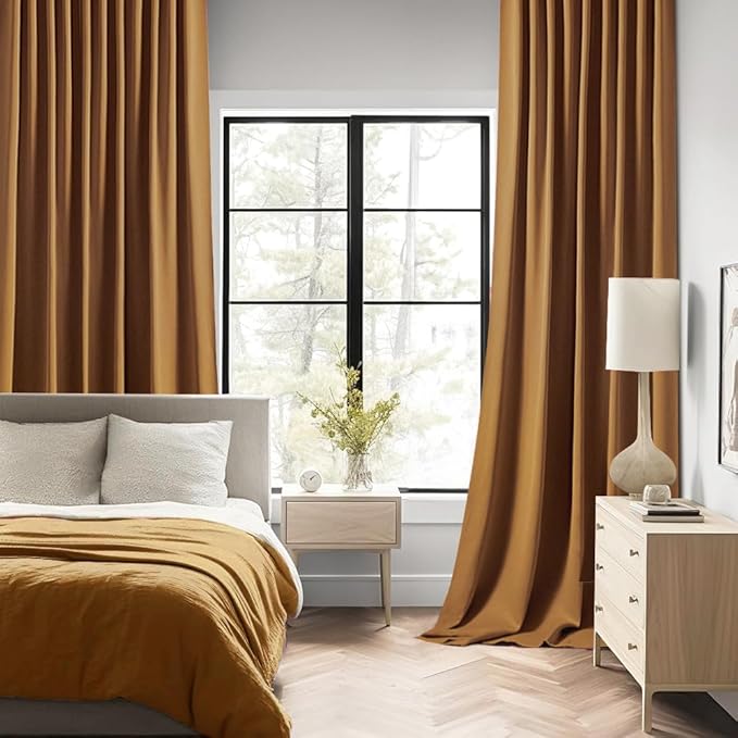 MIULEE Golden Brown Back Tab Blackout Curtain 96 Inch Long 2 Panels Set - Image 2