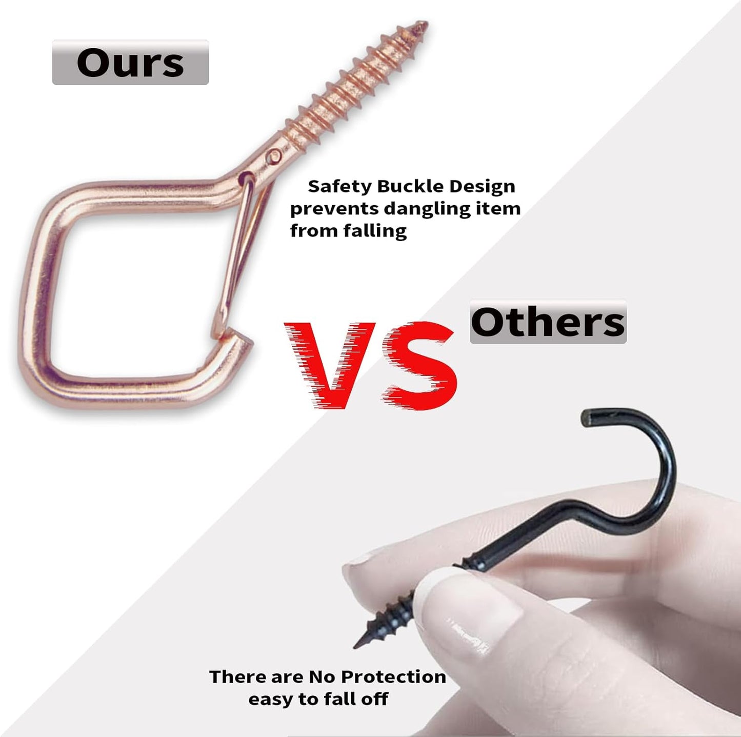 35PCS Eye Screw Hooks for Hanging Heavy Duty with Safety Buckle.Metal Ceiling Hooks for Hanging Plants,Cup,Wind Chime,Bird Feeders,String Lights at Indoor&Outdoor,2.36 Inches Rose Gold