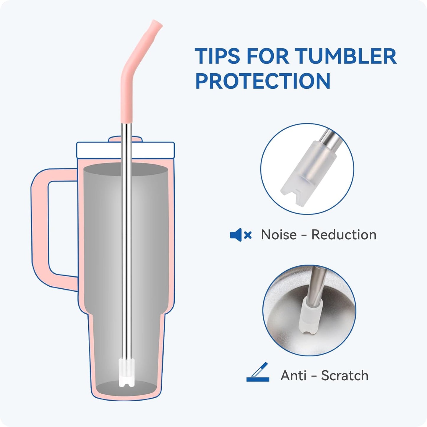 Reusable Metal Straws with Silicone Tip for Stanley 30oz,Stainless Steel Drinking Straws for 30oz Tumbler,3 Straight Tubes & 6 Tips& 1 Cleanr Brush (Lilac)