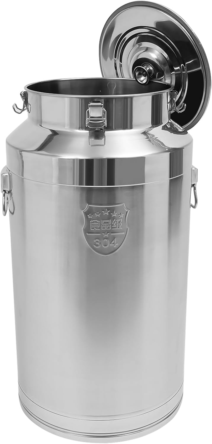 Stainless Steel Milk Bucket with Sealing Lid and Carry Handle,Thickened Stainless Steel Milk Can Large Liquid Container Storage Hold Solids Such as Rice, Beans, and Grains (88L/23.3Gal)