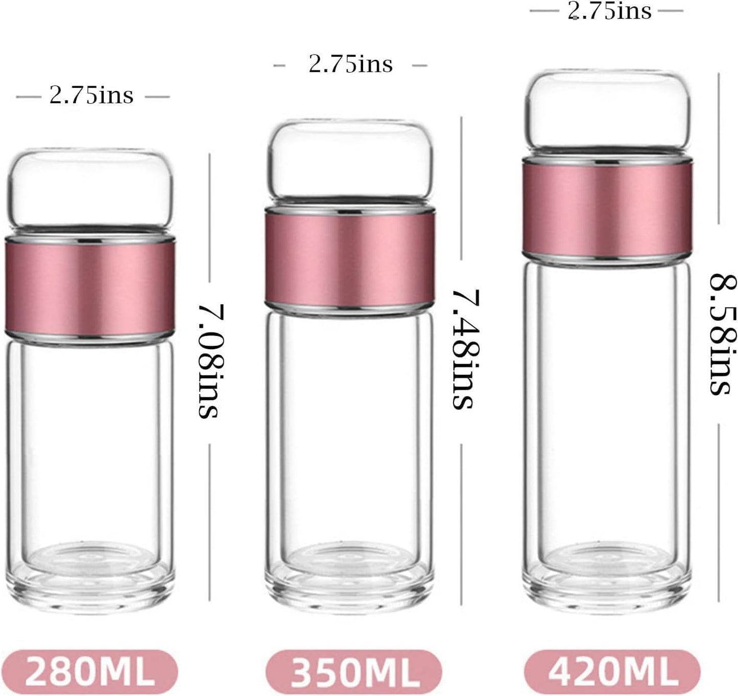 QUROXO 2025 New Tryteava Glass Infuser, Teava 3-In-1 Smart Tea Infuser with Cup Brush, Double-Layer Borosilicate Glass Tryteava Tea infusers Separation Cup (Pink, 350ml (12oz))