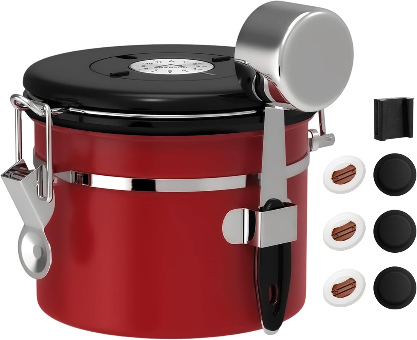 ShanSon Coffee Canister Airtight Coffee Container Stainless Steel Coffee Bean Storage Container with Scoop Coffee Canister for Beans Grounds Sugar Flour Tea Cereal,11OZ,Red