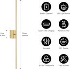 Battery Operated Wall Sconce, 3000K-6000K Dimmable Gold Wall Lights - Image 5