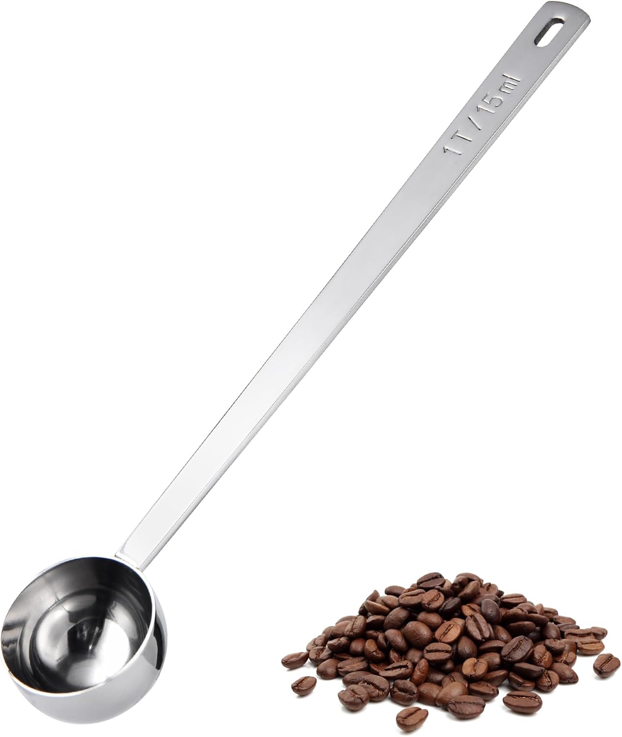 U-Taste Coffee Scoop 1 Tablespoon: 18/8 Stainless Steel Measuring Scooper for Ground Coffee, Bean, Powder, Espresso, 6.9in Long Handle Metal Meaure Spoon for Canister, Jar (1Tbsp/15ml, Silver)