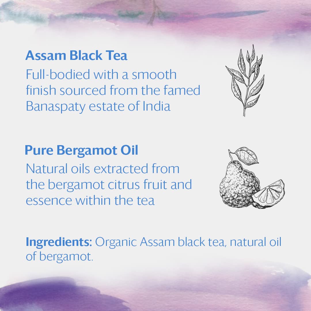 Grace Farms Organic Earl Grey Black Tea, 50 Sachet Pouch | Bergamot Oil | Fairtrade & Kosher |Gives Back 100% of Profits