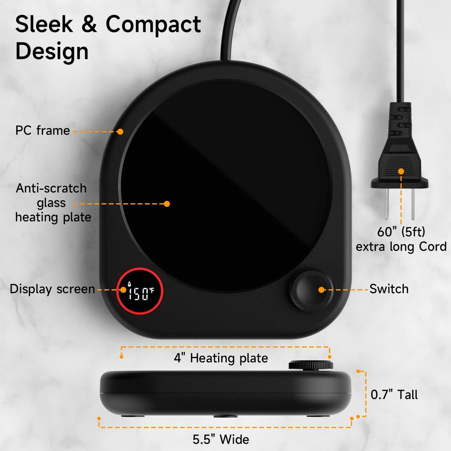 Coffee Mug Warmer for Desk, Electric Cup Heater for Tea Milk Beverages with Adjustable Temperature Display, Auto Shut Off Timer Mug Sensor, Candle Wax Heating Plate, Ideal Gift Accessory
