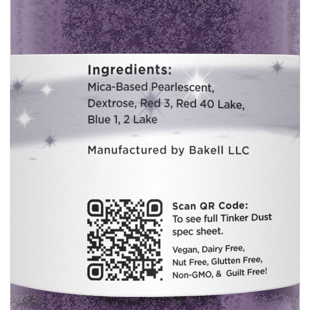 BAKELL Deep Purple Edible Glitter, 50 Grams | TINKER DUST Edible Glitter | KOSHER Certified | 100% Edible Glitter | Cakes, Cupcakes, Cake Pops, Drinks, Dessert Vegan Glitter & Dusts (50g, Deep Purple)