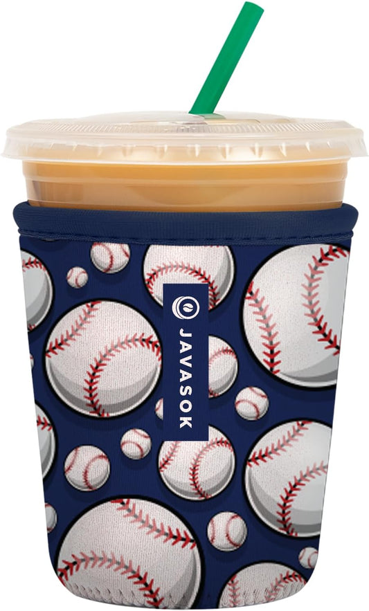 Sok It JavaSok Iced Coffee & Cold Soda Insulated Neoprene Cup Sleeve (Baseball, Small: 16-20oz)