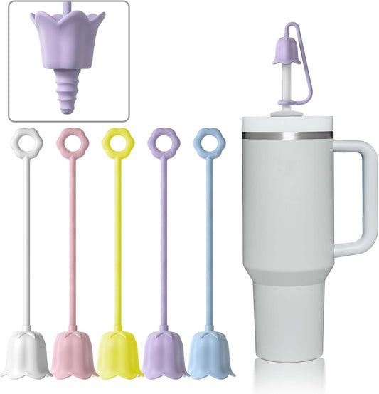 5Pcs Silicone Straw Covers for Stanley Yeti Tumbler Cup, Reusable Drinking Straw Cap Easy to Clean, Dust-Proof Flower Straw Topper Compatible for 6-10m/0.23-0.4inch Straws (Multi color B)