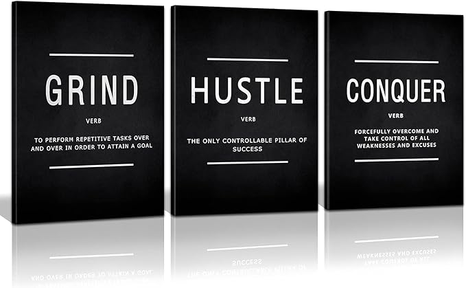 KAWAHONE Success Quotes Wall Art, Grind Hustle Conquer Motivation Wall Poster by KAWAHONE