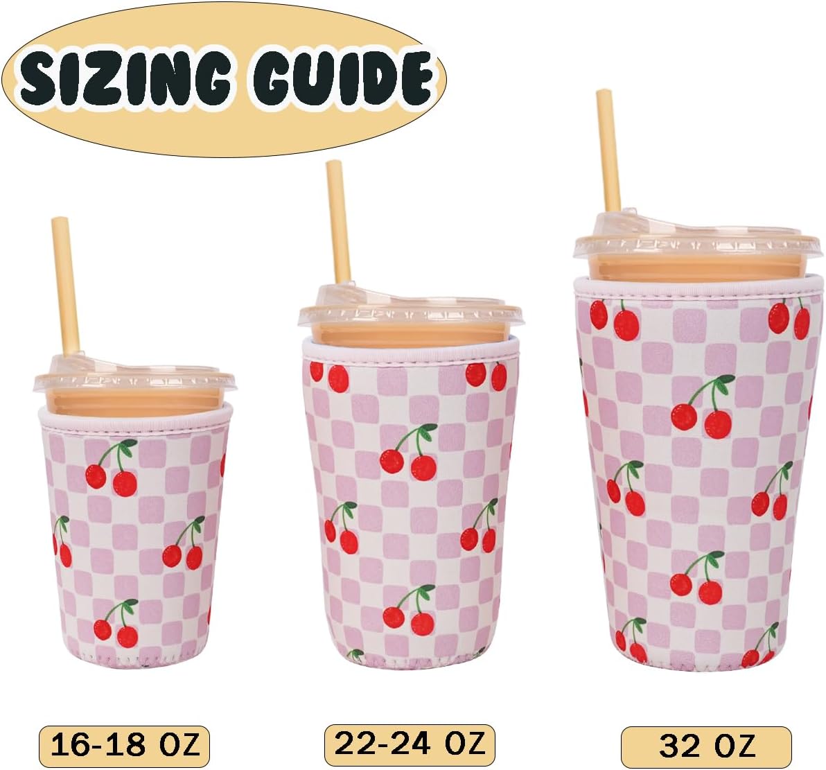 Reusable Insulated Neoprene Iced Coffee Cup Sleeve, Durable Drink Sleeve for Cold Beverages, Beverage Holder for Iced Coffee, Cherry Blush