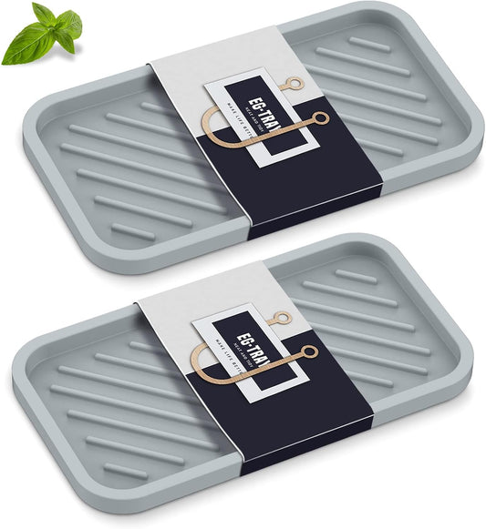EG-SIPRO Kitchen Sink Organizer Tray,Sponge Holder for Kitchen Sink Bathroom Counter Tray Sponge Caddy Silicone Soap Holder for Soap Dispenser, Bottle, Dishwashing Accessories(2-Pack)
