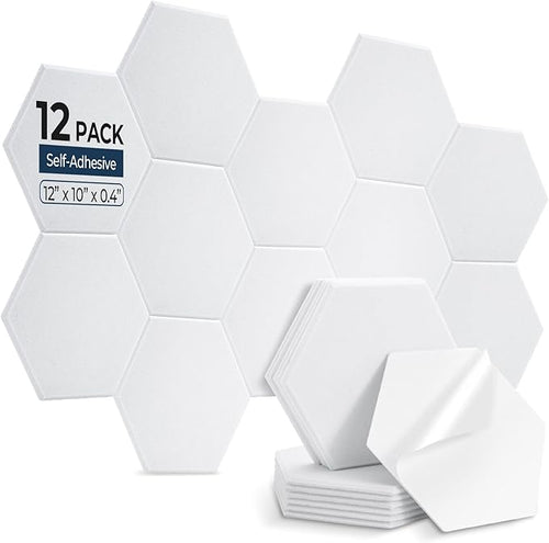12 Pack Hexagon Acoustic Panels, Self-Adhesive Acoustic Wall Panels by AUSLET