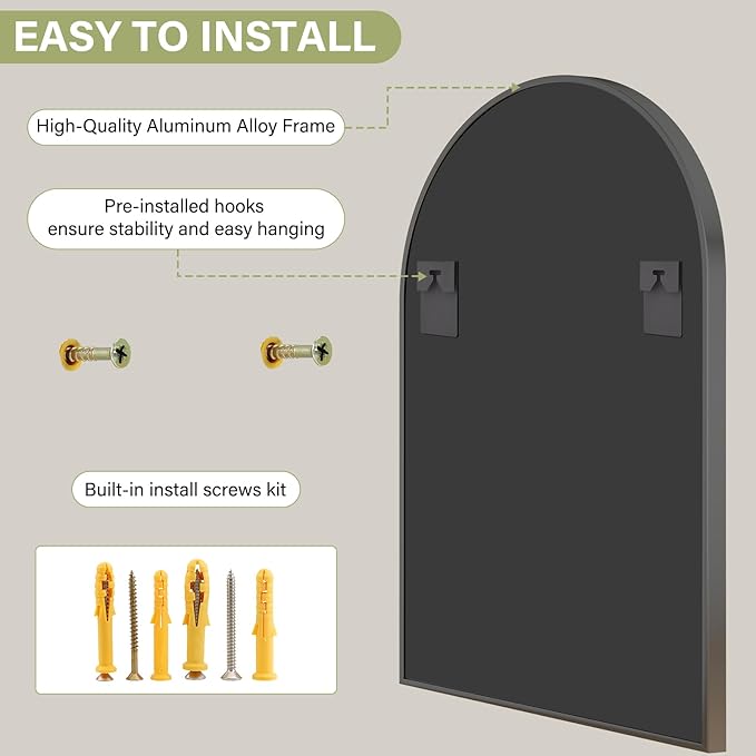 XRAMFY 20"x30" Black Arched Bathroom Mirror - Image 3