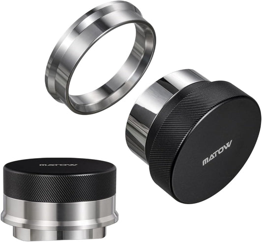 MATOW 2 in 1 Design Gravity Distributor and Magnetic Dosing Funnel Combo, 58.5mm Adaptive Espresso Distributor and Stainless Steel Dosing Ring Set Fits All 58mm Portafilter