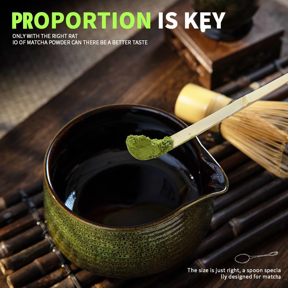 Traditional Matcha Tea Ceremony Tools, 4 Pcs Bamboo Matcha Whisk Set and Matcha Bowl with Spout and Whisk for Ceremony, Gift-Ready Presentation
