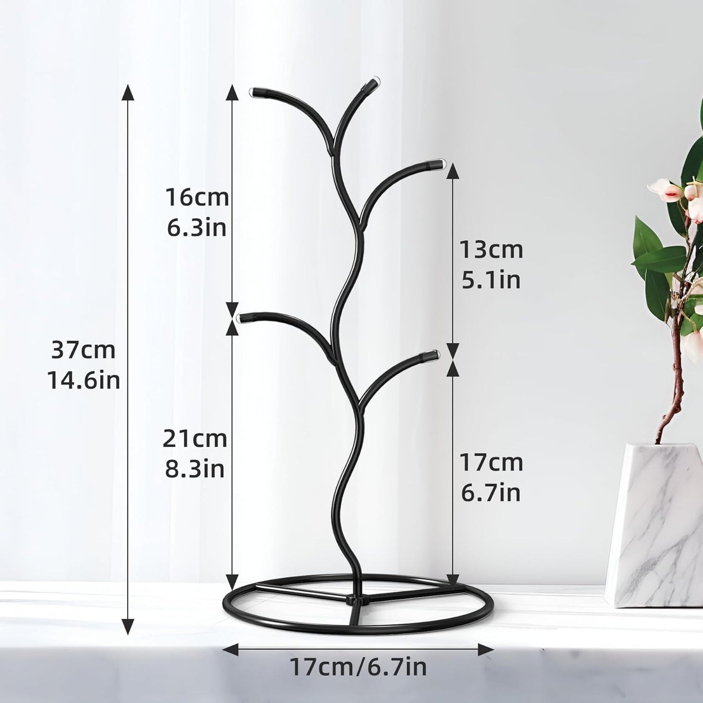 2 Pack Mug Holder, Metal Coffee Mug Holders Tree, Decorative Mug Rack, Mug Cup Tree for Kitchen Decor Organizer, Black
