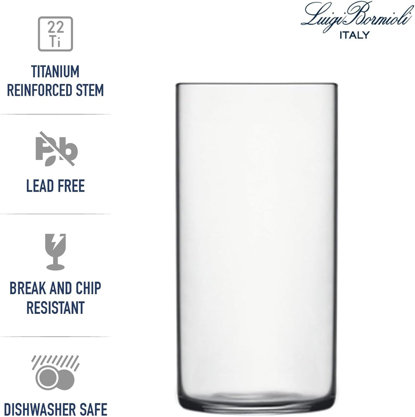 Luigi Bormioli Top Class 11.75 oz Highball Glasses, Set of 6 - Italian Tall Drinking Glasses for Cocktails, Water, Juice - Durable Lead-Free Crystal Drinkware with Reinforced Rims, Modern Glassware