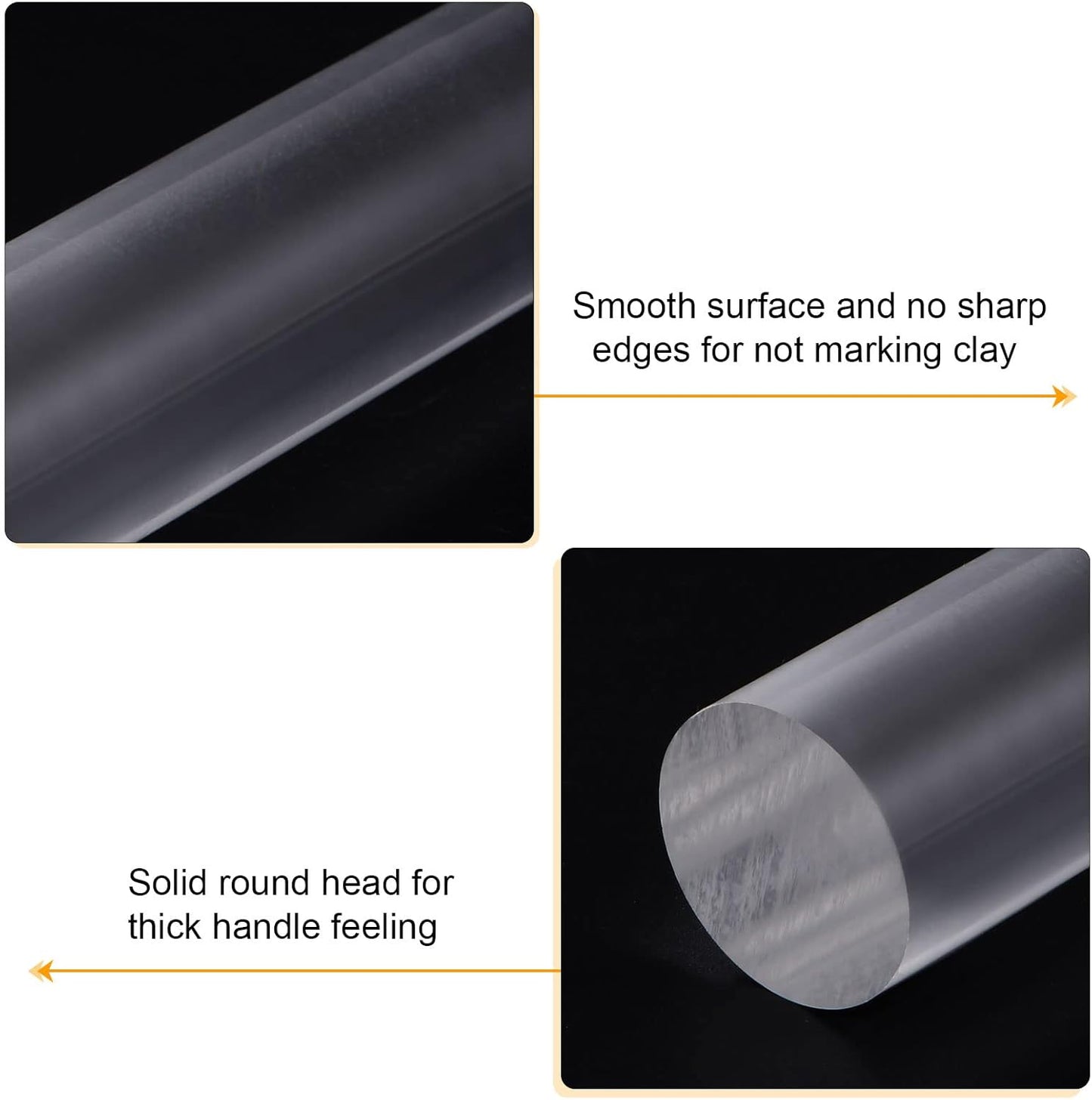 HARFINGTON Acrylic Clay Roller 7.28 Inch x 1 Inch Solid Non-Stick Plastic Round Tube Roller Polymer Clay Rod Fondant Rolling Pin for Shaping, Sculpting, Modeling DIY Crafts, Transparent