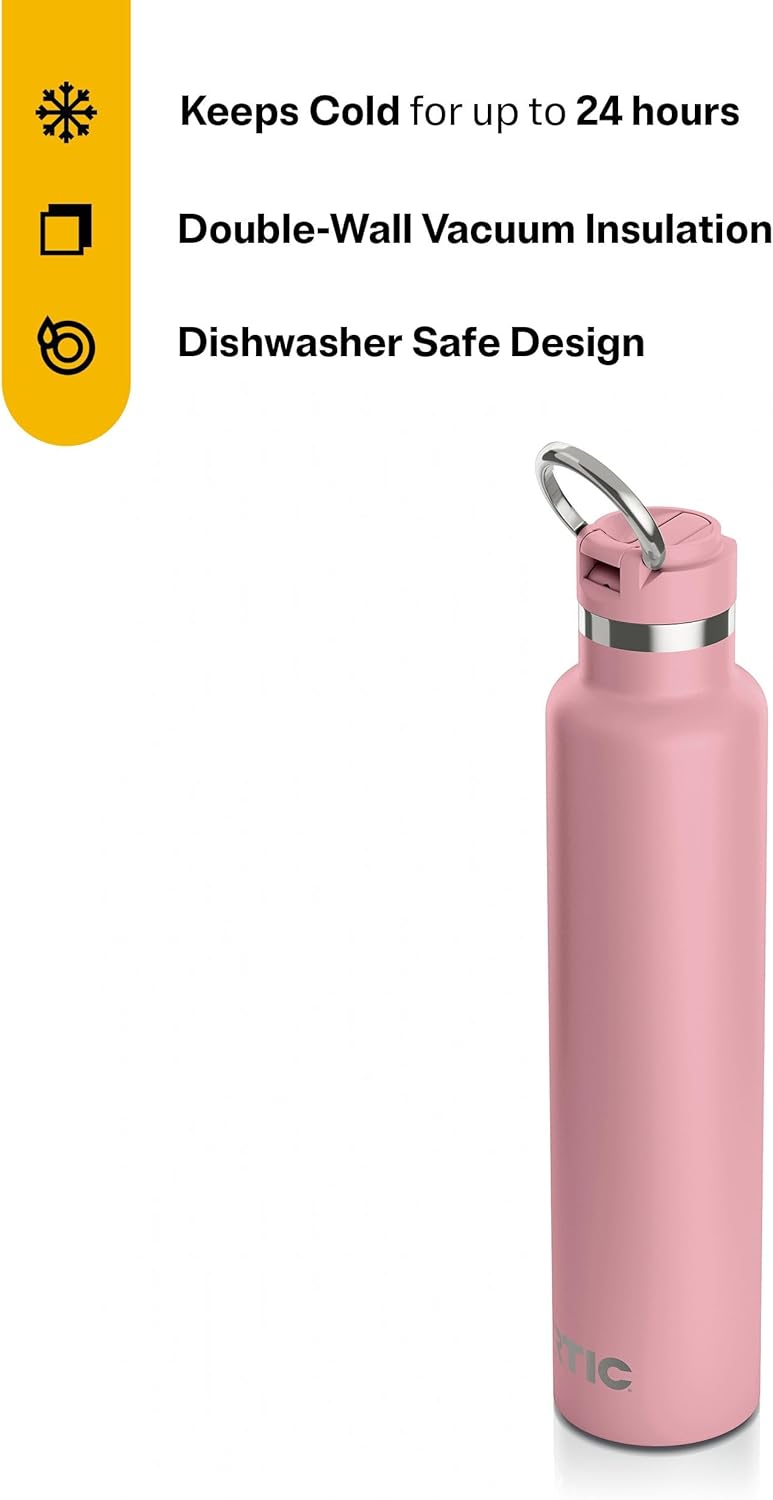 RTIC 26oz Journey Bottle Metal Stainless Steel Vacuum Insulated, BPA Free, Reusable, for Water, Hot and Cold Drinks, Travel, Sports, Camping, Dusty Rose