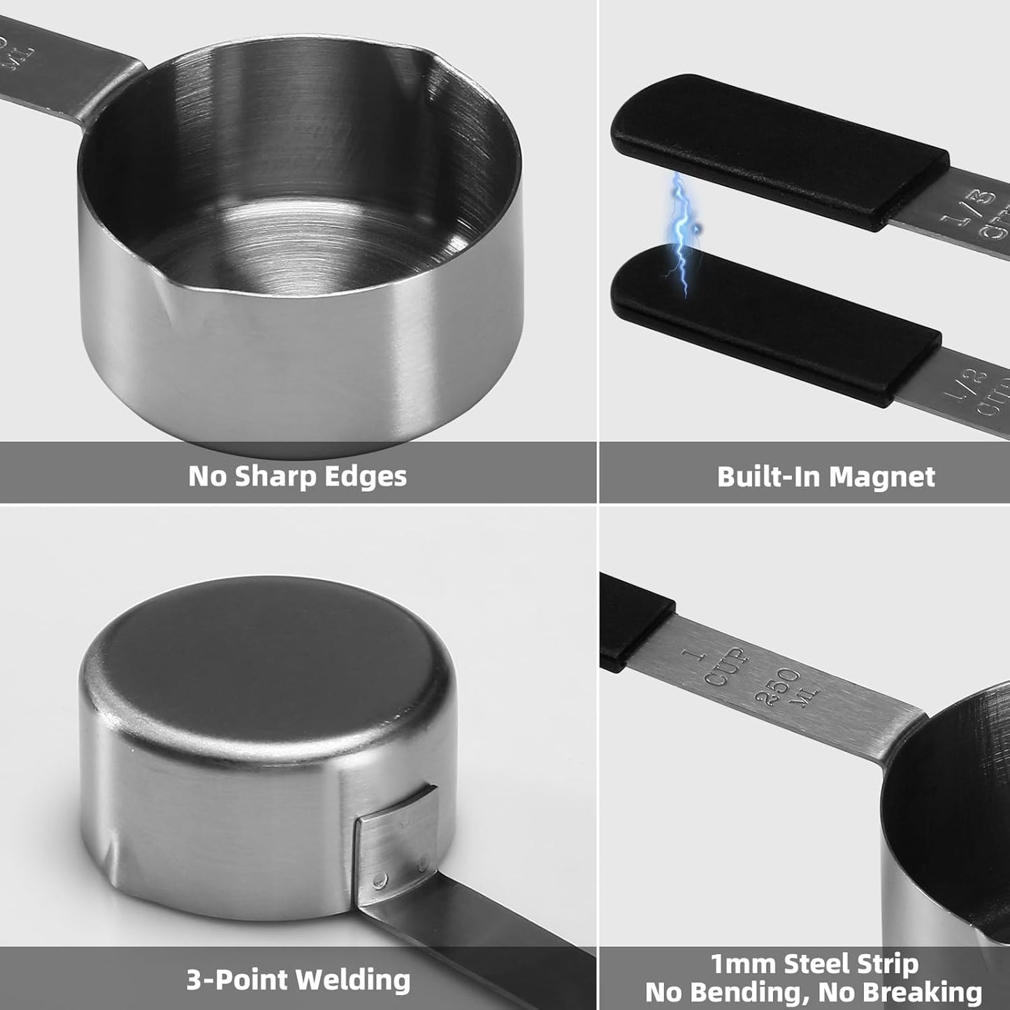 Magnetic Stainless Steel Measuring Cups & Spoons Set – 8-Piece Stackable Set with Engraved Measurements – Dishwasher Safe Baking Essentials