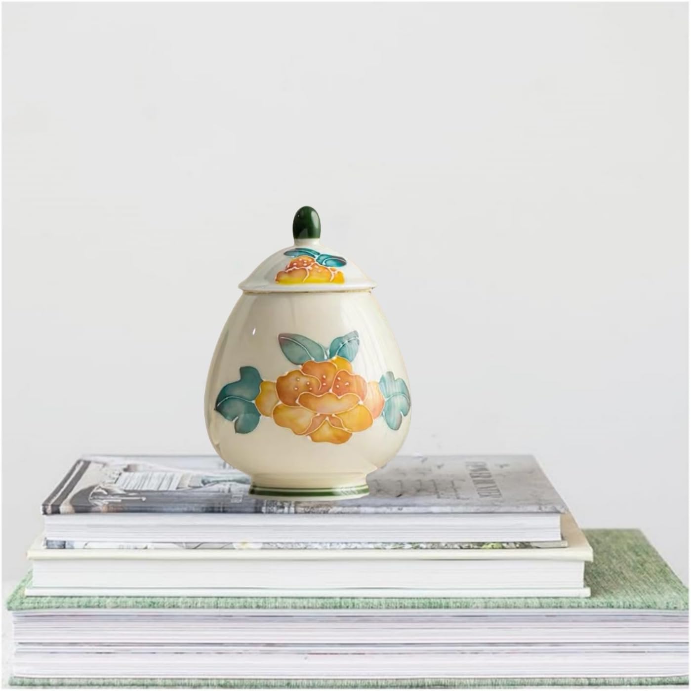 flowers Small Ginger Jar - 4 inches yellow decorative Ceramic Ginger jars with Lid， chinoiserie gift small jars for Home decor/jewelry/Tea/coffee beans/Storage