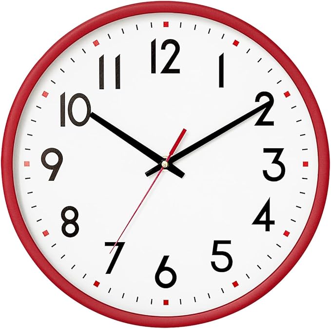 HZDHCLH Wall Clock Red, Silent Wall Clocks Battery Operated 8 Inch Modern Non by HZDHCLH