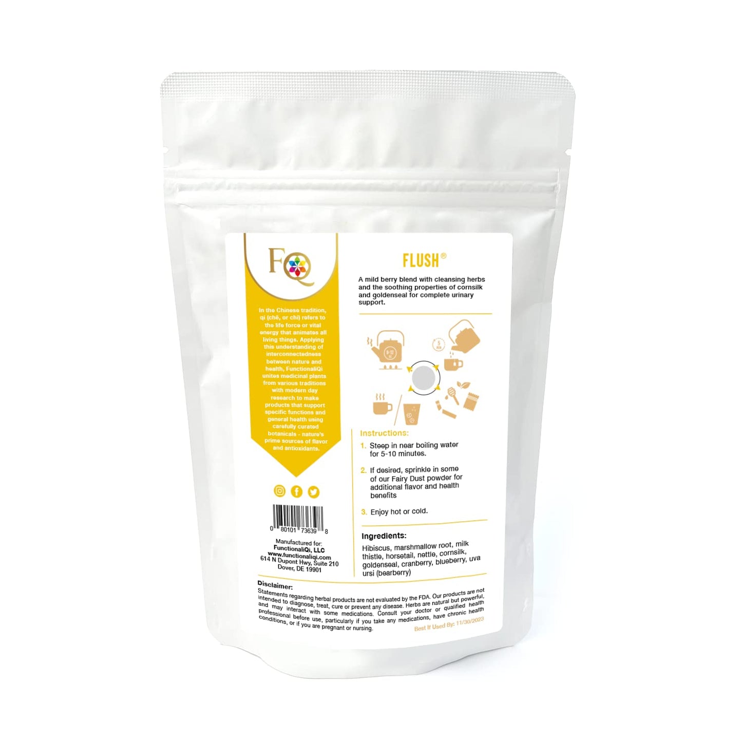 FunctionaliQi Flush Herbal Tea for Urinary Health - Marshmallow Root Milk Thistle Cornsilk and Goldenseal, Hibiscus Blend with Nettles, Cleansing Herbs and Cranberries (14 tea bags)