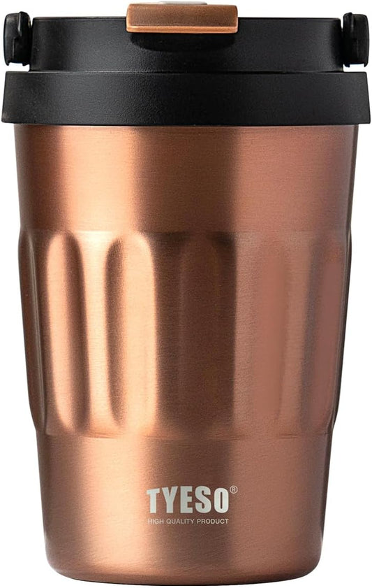 TYESO Stainless Steel Portable Tumbler with Flip Lid,Travel Mug with Concealed Carry Handle, Leakproof Insulated Coffee Cup (ROSE GOLD, 17 OZ)