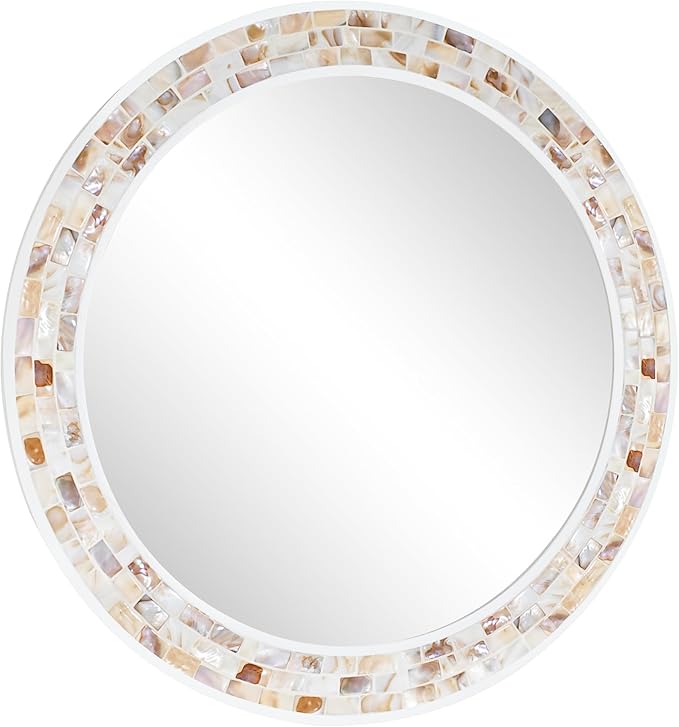 Tanmicoshomy Round Wall Mirror 30 Inch, Natural Brown Shell Framed Circle by Tanmicoshomy