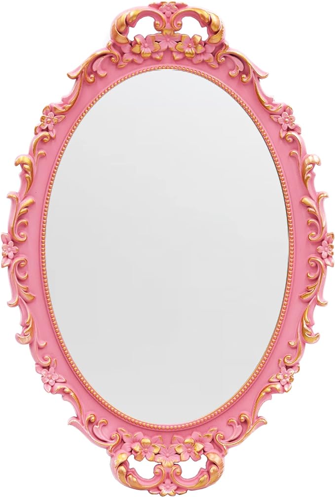 Tstarer Vintage Decorative Pink Framed Mirror, Wall Hanging Mirrors & Tabletop by Tstarer