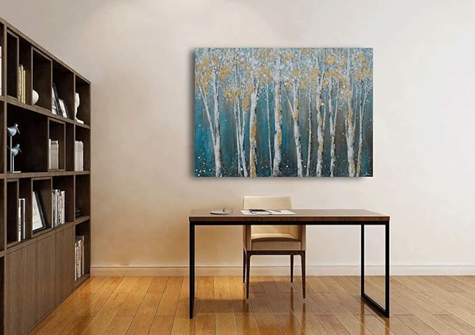 Yihui Arts Landscape Canvas Print Artwork: Teal Winter Forest Painting Wall Art - Image 8