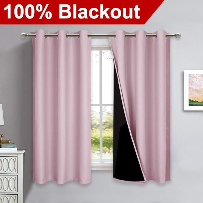 NICETOWN 100% Blackout Curtains 54 inches Long, Lavender Pink, 1 Pair, 42 - Image 2