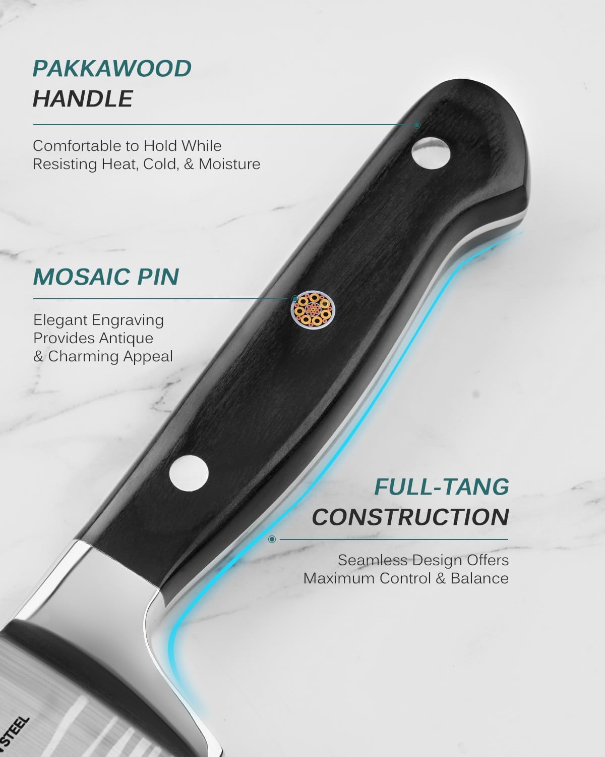 KYOKU 8" Chef Knife, Samurai Series Japanese Chef's Knife with Sharpening Stone, High Carbon Steel Kitchen Knife with Pakkawood Handle Mosaic Pin Gift Box for Meat Vegetable Fruit Chopping Slicing