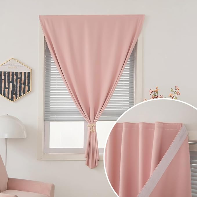 Thermal Blackout Curtains with Self-Adhesive Tape, No Rod No Drill Easy Install - Image 2
