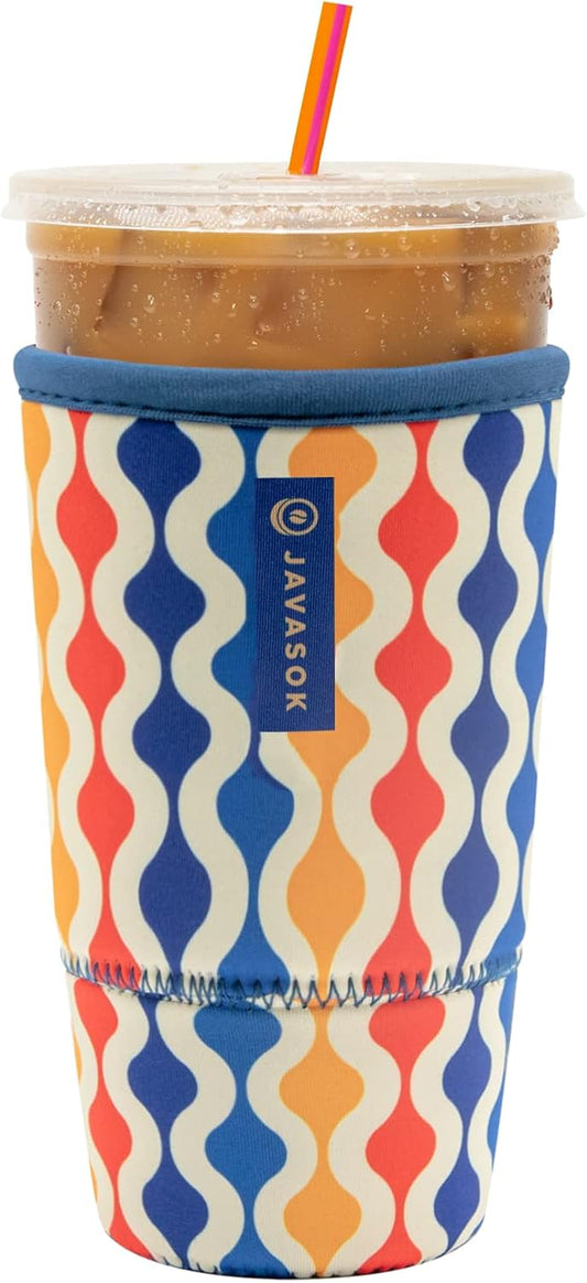 Sok It JavaSok Iced Coffee & Cold Soda Insulated Neoprene Cup Sleeve (Retro Stripes, XXLarge: 44-48oz)