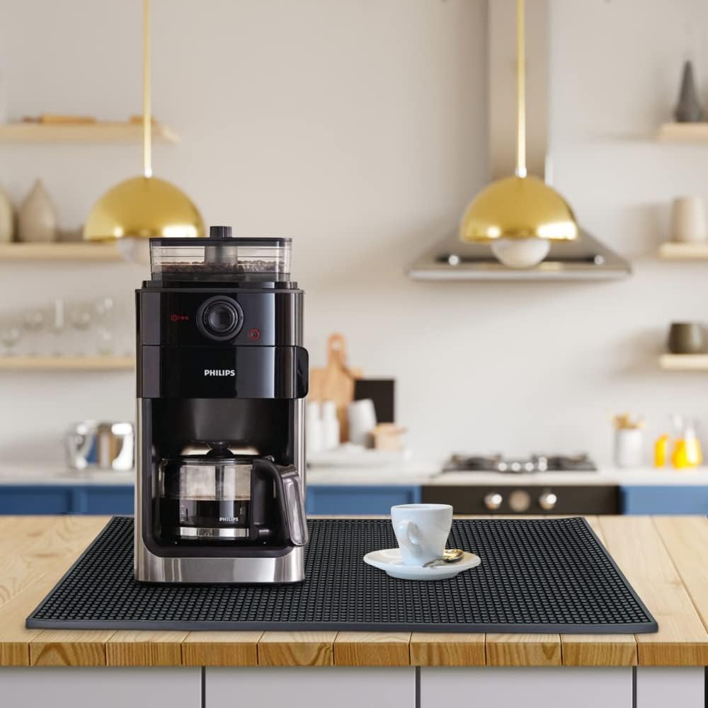 Large Size Thicker Bar Mat for Countertop,Dish Drying Mat, Coffee Bars, Tea Bar,Under Sink Storage Mat 16X28''( Black)