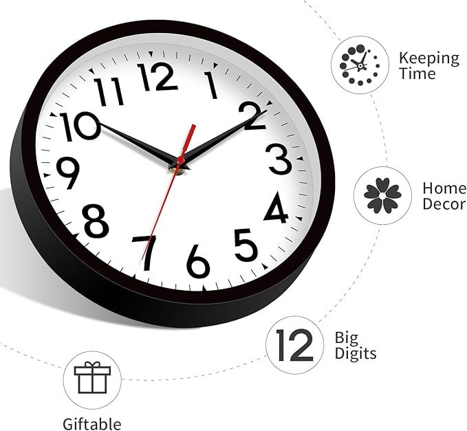 DAXSMY 12 Inch Wall Clock Silent Non-Ticking Battery Operated Analog Clock - Image 8