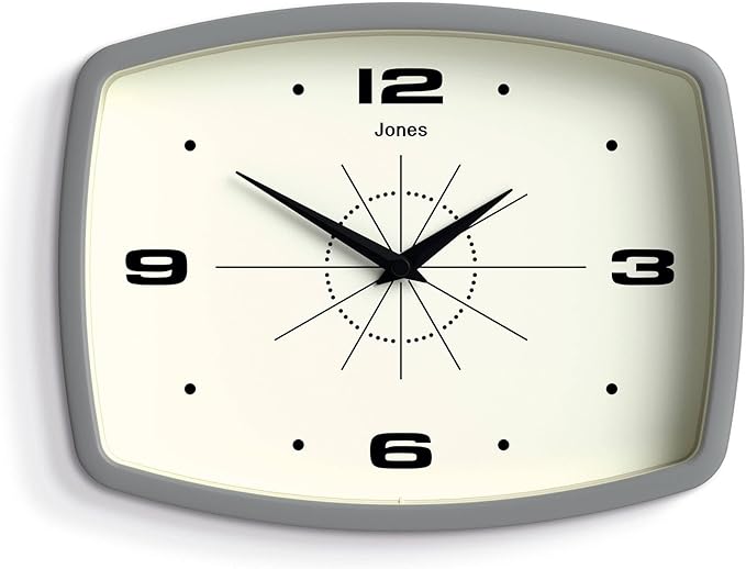 JONES CLOCKS® Movie wall Clock | Retro Rectangular Clock | 10 inch | Gray | by JONESCLOCKS